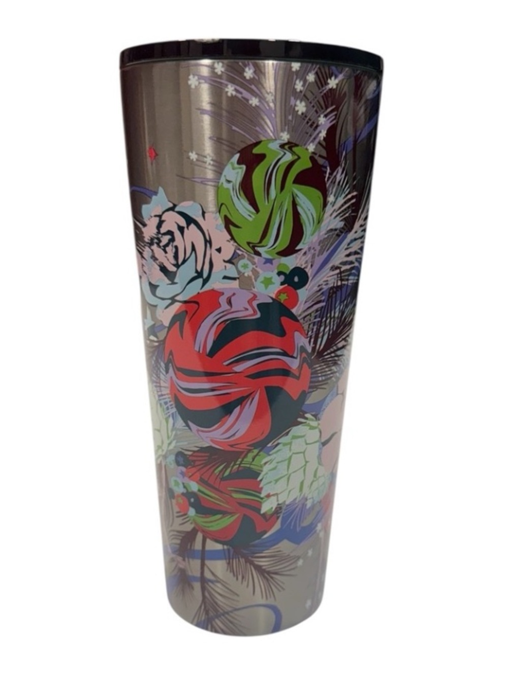 STARBUCKS Stainless Steel Tumbler With Straw Previous Christmas Design 24oz New